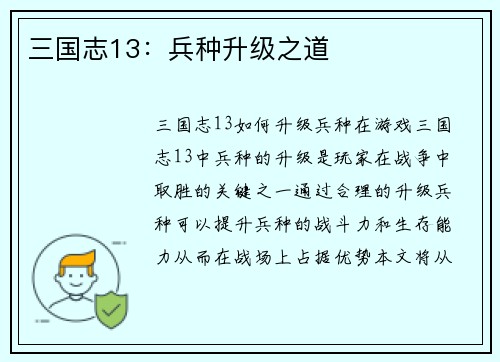 三国志13：兵种升级之道