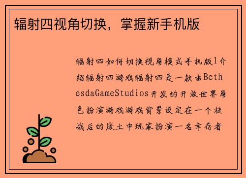 辐射四视角切换，掌握新手机版